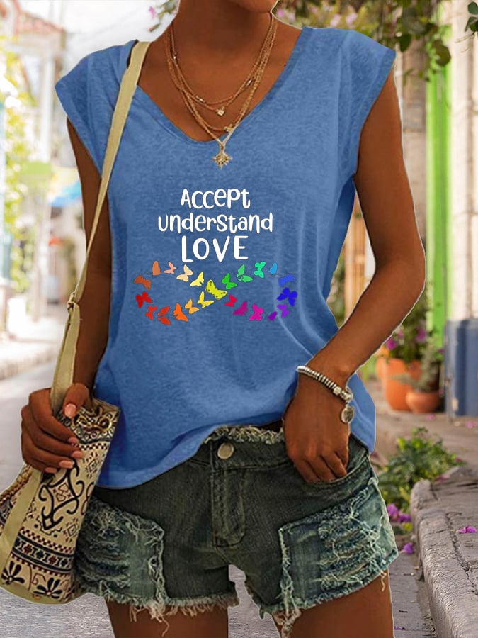 Autism Understands Love Heart Print Tank Top