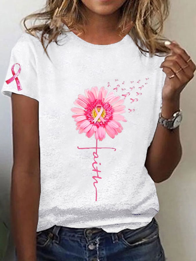Women's Breast cancer Awareness Faith Pink Ribbon Printed T-shirt