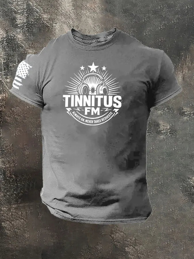 Tinnitus FM Always On Never Takes Requests Pattern 100% Cotton T-Shirt