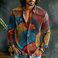 Men's Retro Hippie Color Block Print Long-sleeve Shirt