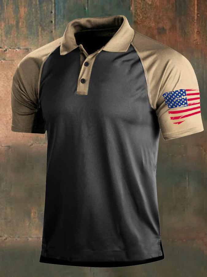 Men'S Simple Independence Day American Flag Pattern Polo Shirt