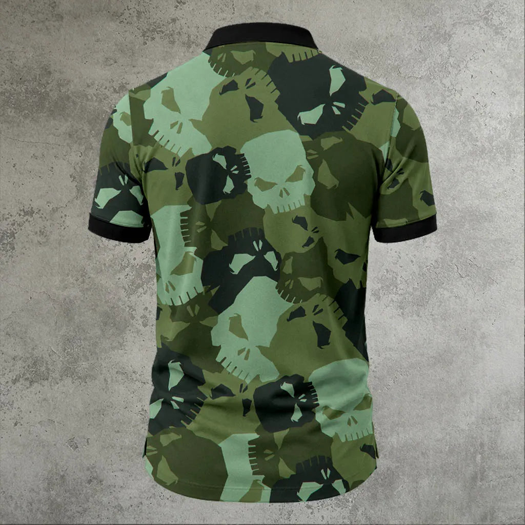 Men's Skull Camo Print Polo Shirt