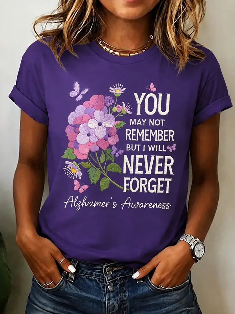 Women's Alzheimer's Awareness Support Pattern Crew Neck T-shirt