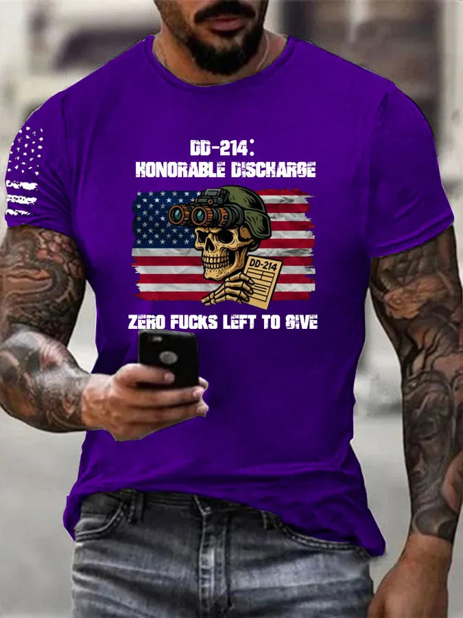 DD214 Zero Fucks Left To Give Pattern 100% Cotton T-Shirt