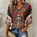 Vintage Mexico's Day Of The Dead Sugar Skull Floral Art Print Long Sleeve T-shirt