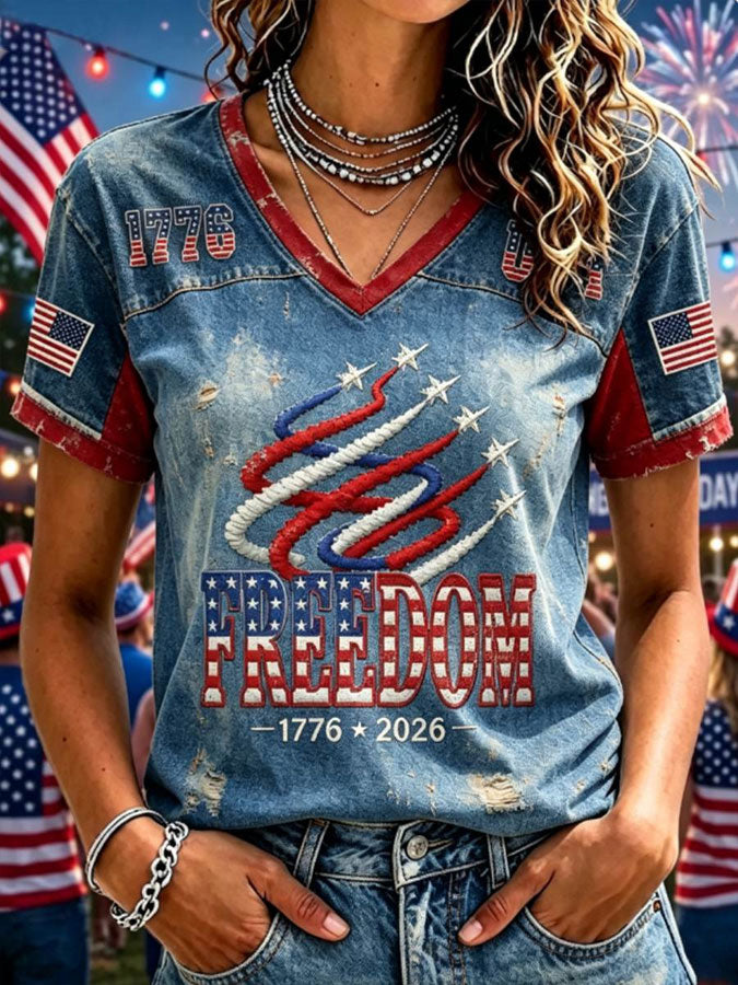 Women'S America Flag Print Casual T-Shirt