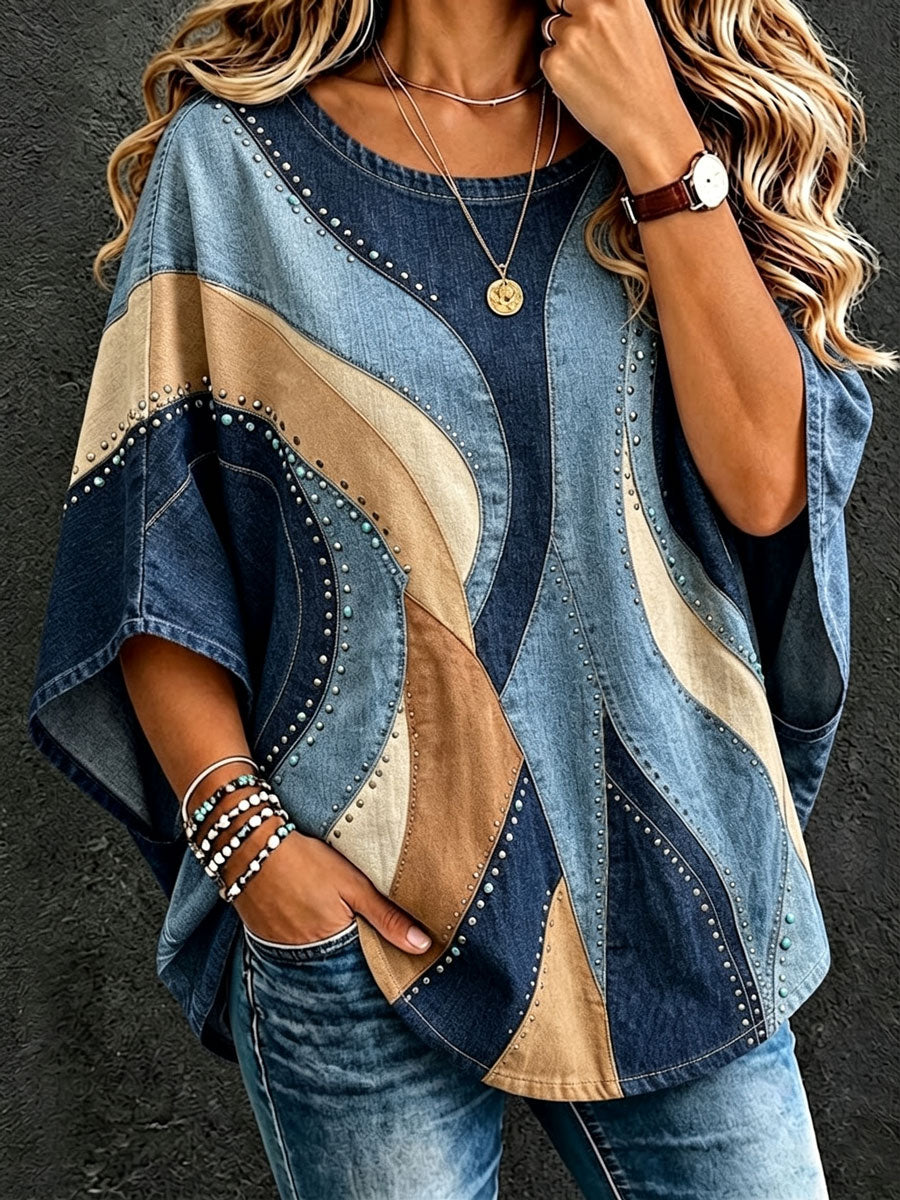 Ladies' Western Style Daily Contrasting Loose Top