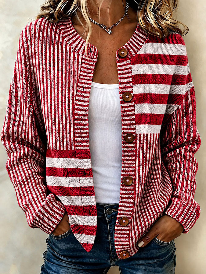 Women'S Casual Striped Art Knitted Cardigan Top