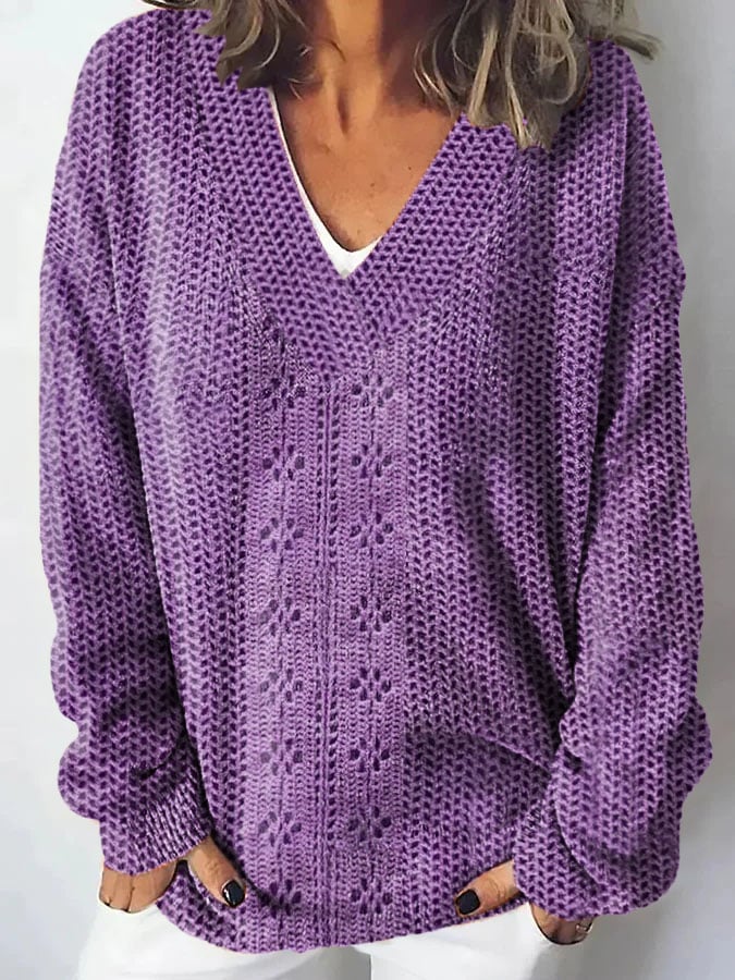 Women's Purple Casual Printed Comfortable Casual Sweater