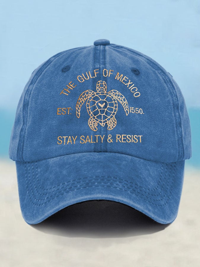Retro Gulf Of Mexico Est 1550 Stay Salty And Resist Printed Baseball Cap