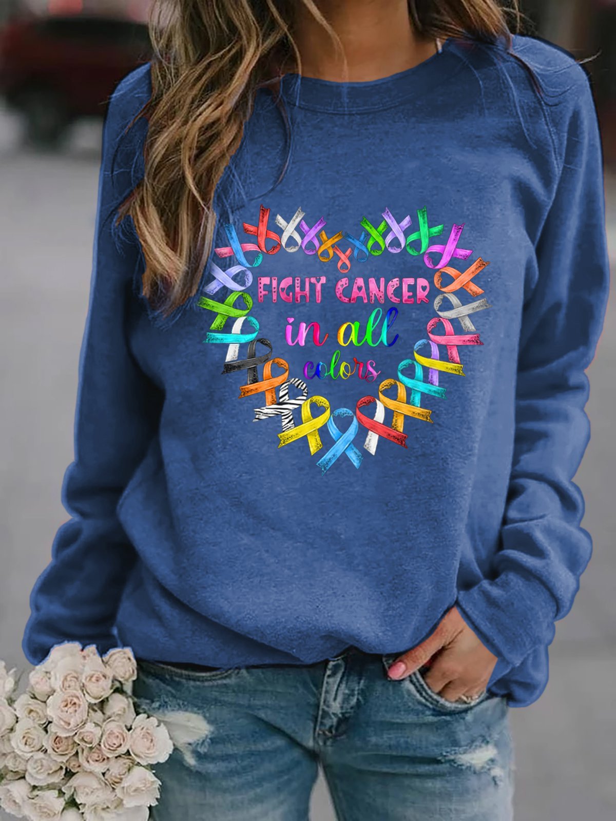 Women's Fight Cancer In All Colors Print Sweatshirt
