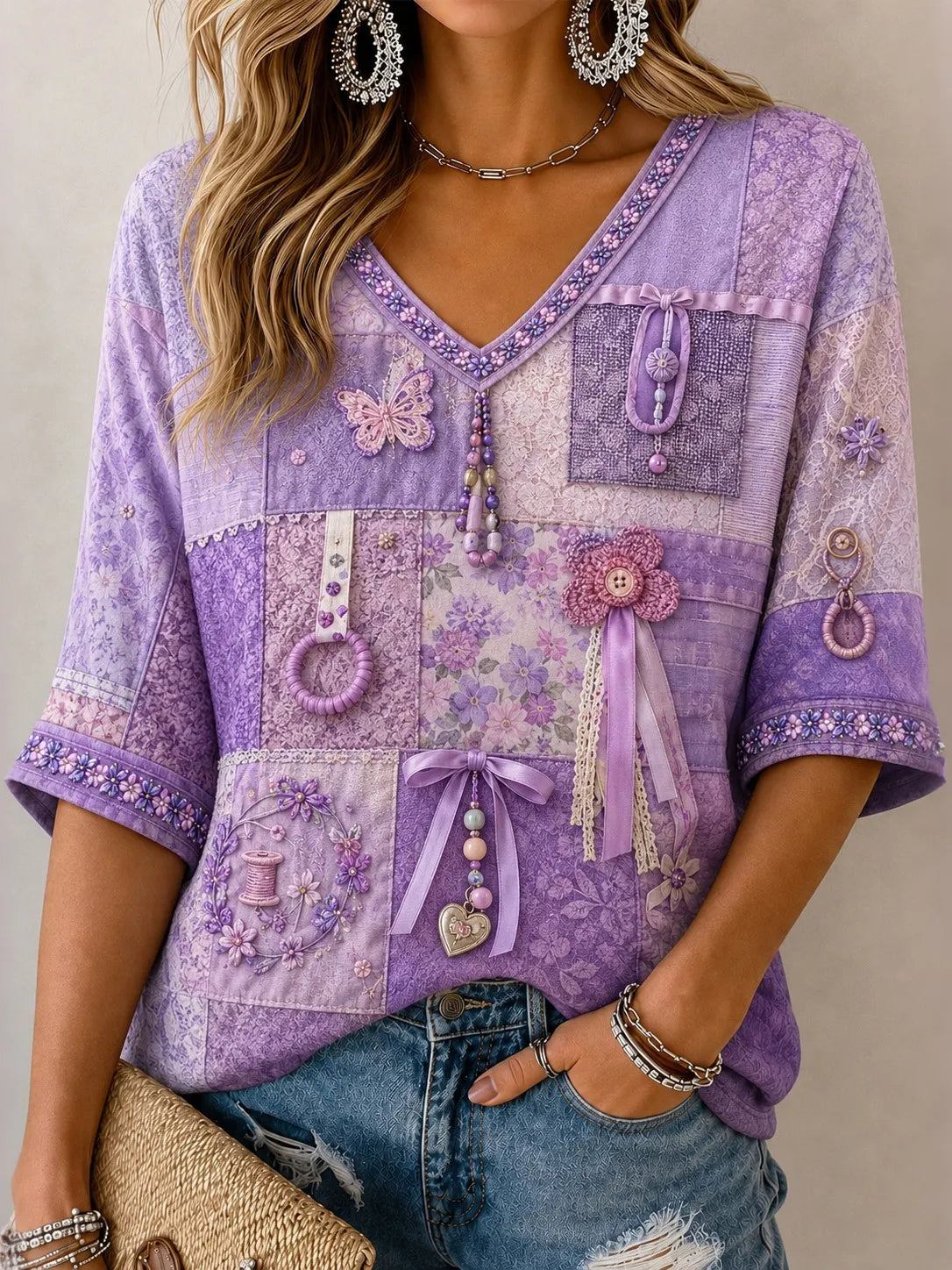 Women's Anxiety-relieving Quilt Blanket Pattern Print Alzheimer's Awareness Support T-shirt