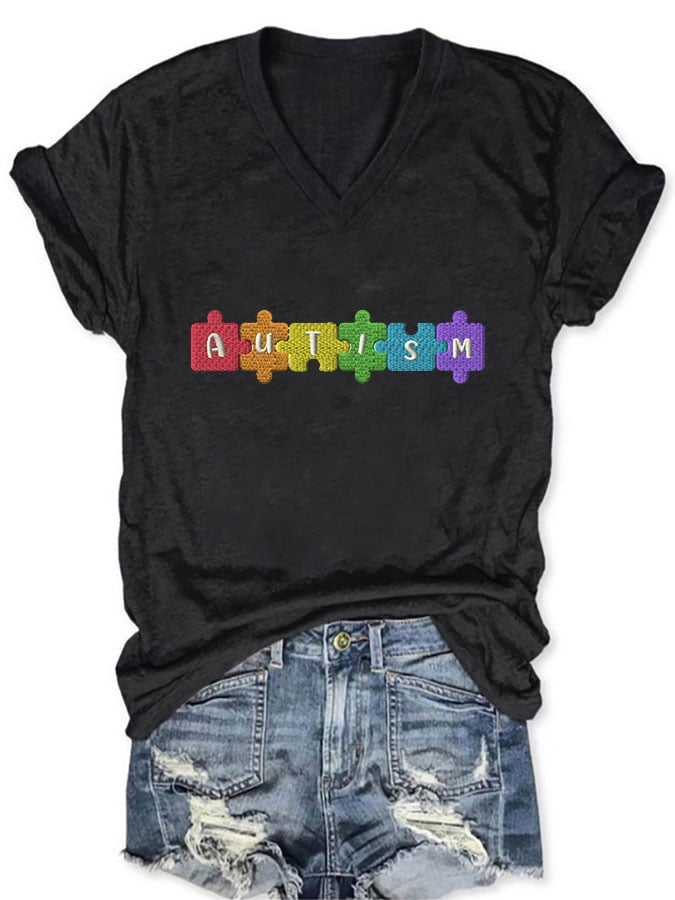 Women's Autism V Neck T-Shirt