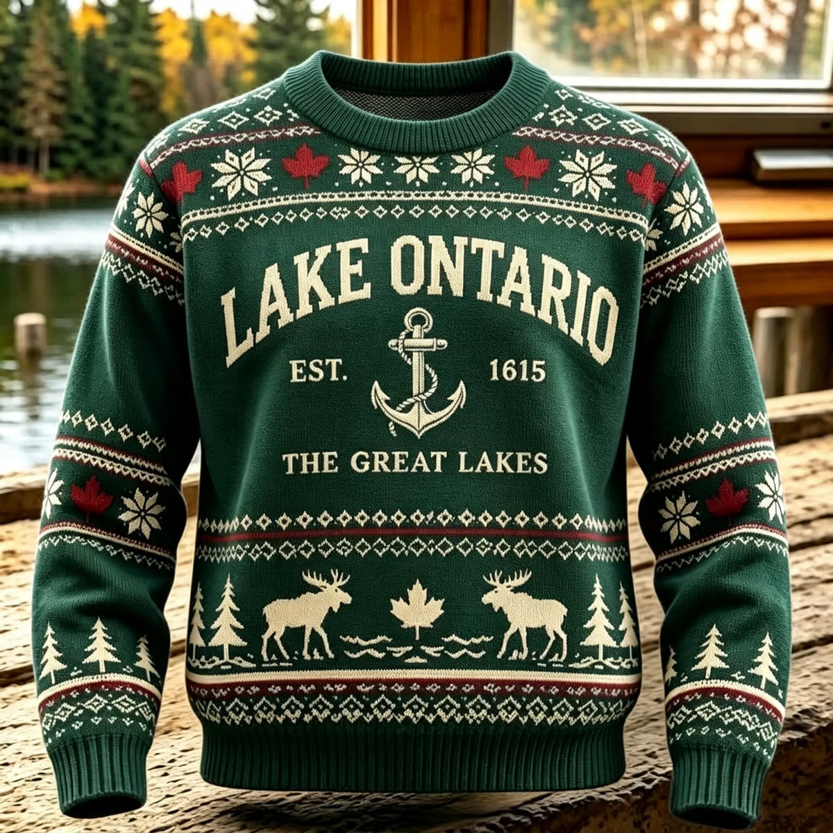 1615 Lake Ontario Canada Icelandic Style Jacquard Knit Warm Sweater
