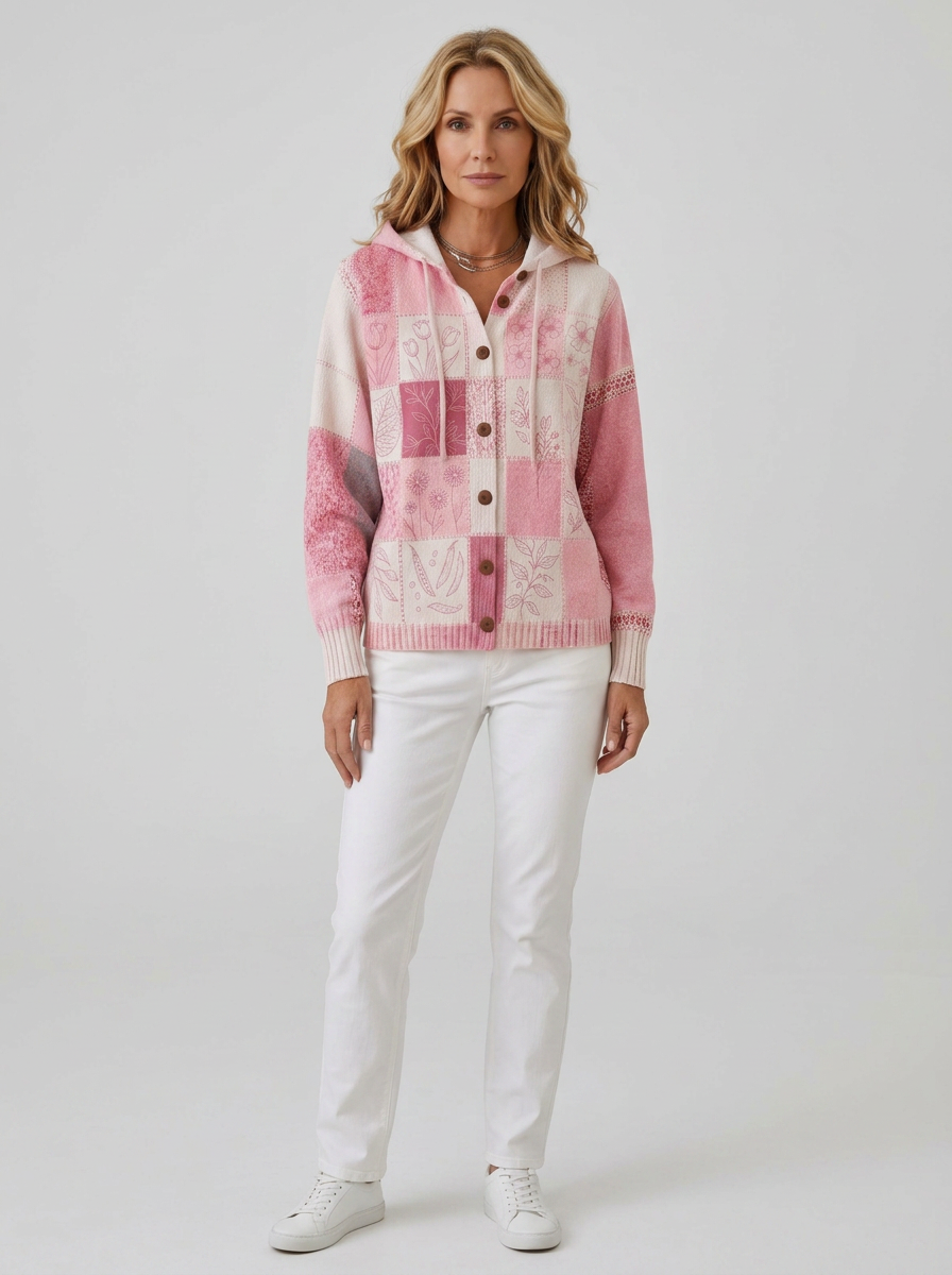 Women's Breast Cancer Awareness Floral Patchwork Printed Cardigan