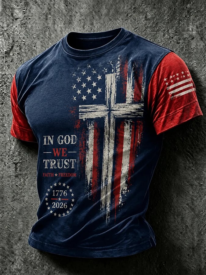 Men's In God We Trust Faith Freedom USA 250th Anniversary Printed Casual T-shirt