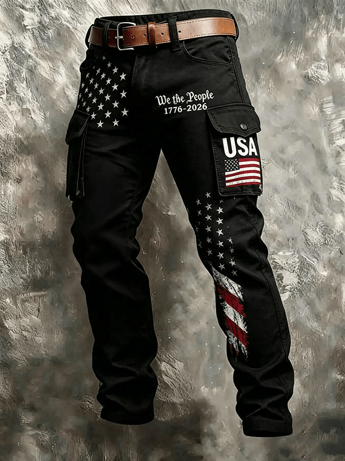 Men's Retro American Flag Print Shorts