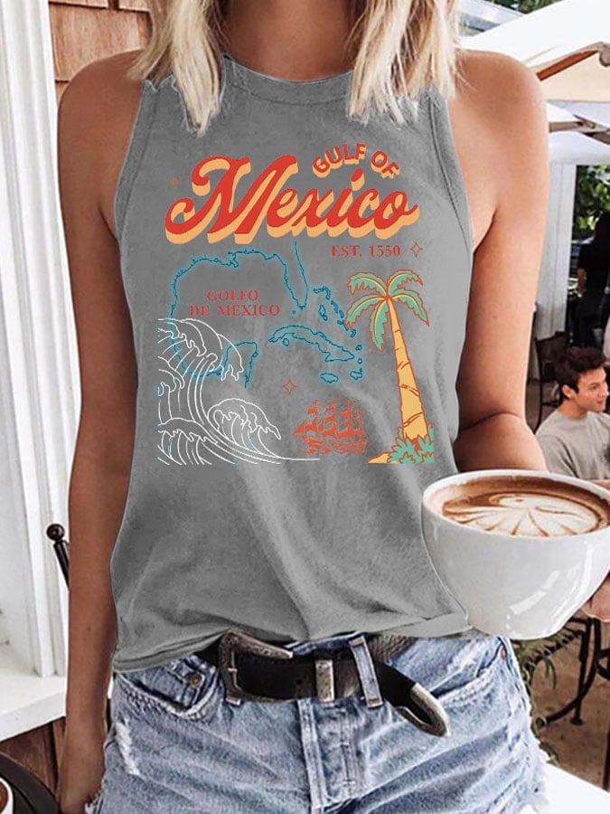 Retro Gulf Of Mexico Est.1550 Print Vest