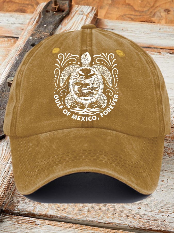 Retro Gulf Of Mexico Forever Sea Turtle Printed Baseball Cap
