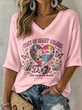V-Neck Retro Coat Of Many Colors Forever In Our Hearts Print T-Shirt