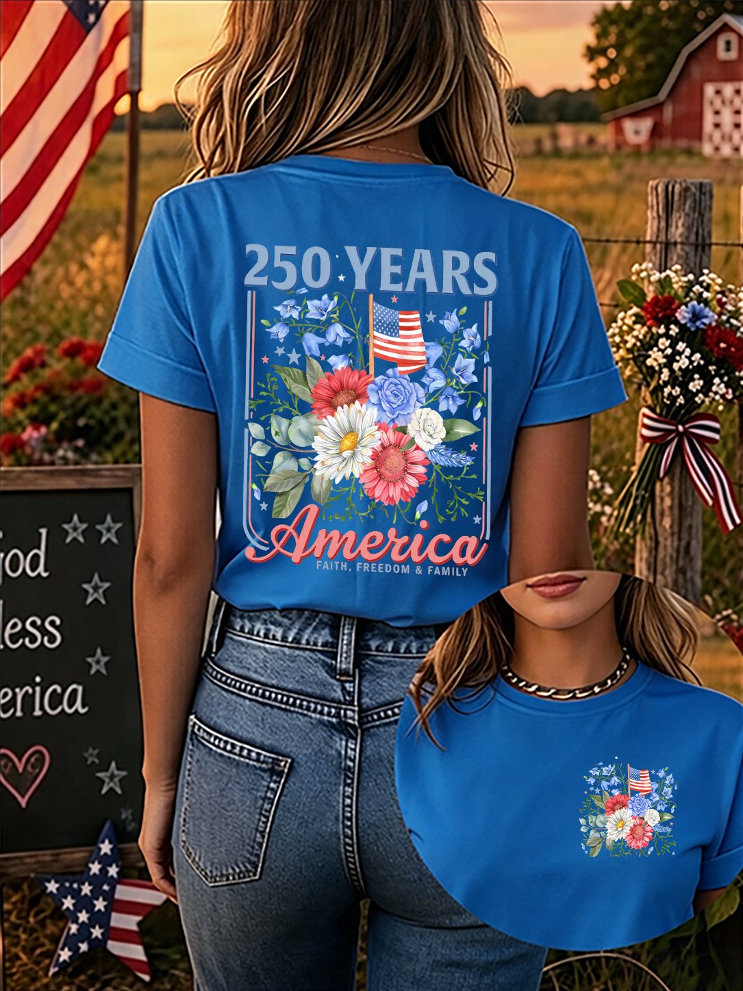 Since 1776, Faith, Liberty, And Family – Women'S 250th Anniversary Of American Faith Print Short-Sleeve T-Shirt