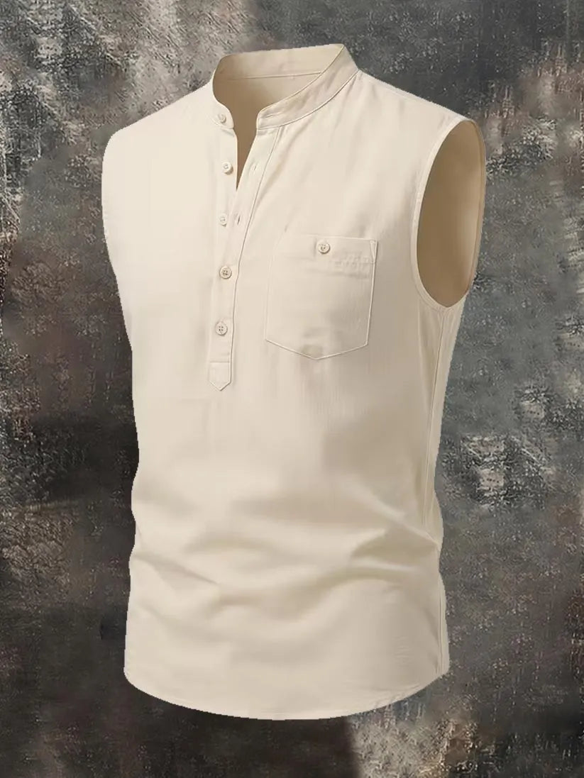 Men's Breathable Cotton-Linen Henley Casual Vest