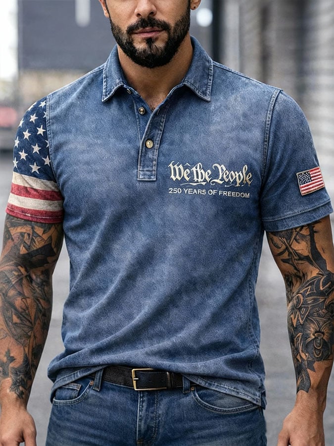 Men'S Casual Print Short-Sleeved Polo Shirt