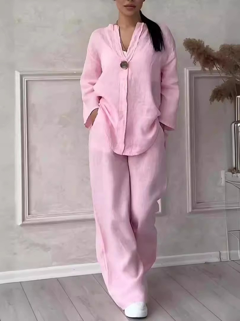 Women's Comfortable Loose Top Wide-Leg Pants Casual Cotton And Linen Suit