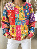 Women's Casual Printed Waffle Long-Sleeve Top