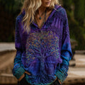 Women's Classic Viking Tree Of Life With Celtic Knot Art Gradient Comfort Hooded Linen Shirt