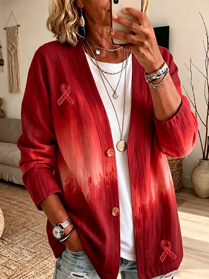 Women's Blood Cancer Leisure Print Flower Cardigan