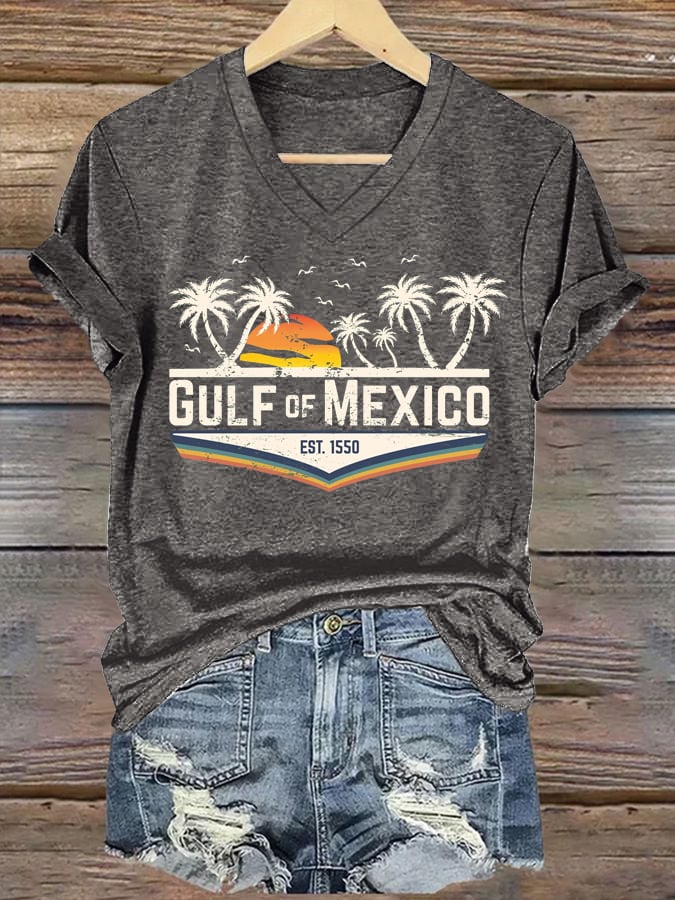Women's Gulf Of Mexico Printed V Neck T-Shirt