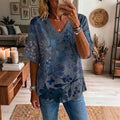 Women's Vintage Bohemian Floral Art Print Linen Blend Tops