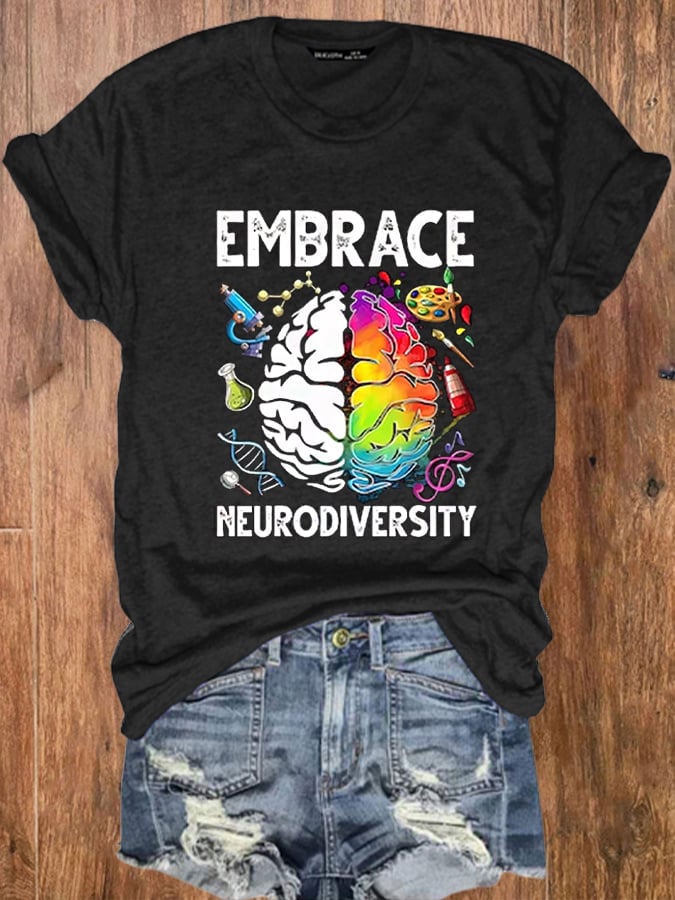 Women's Autism Awareness Embrace Neurodiversity Print T-Shirt