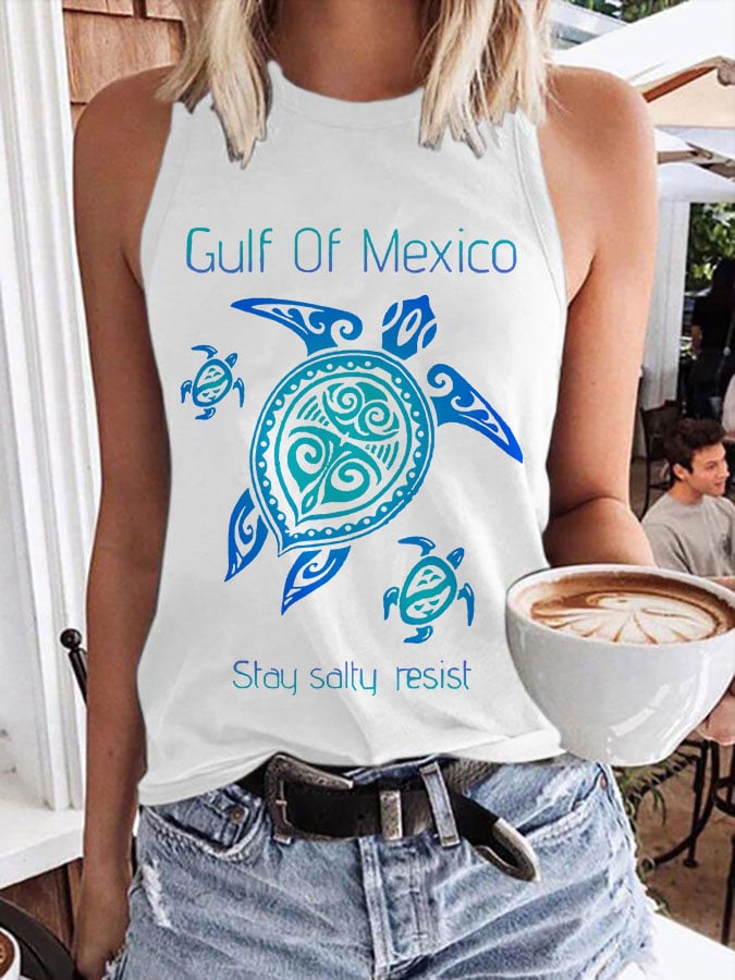Women's Gulf Of Mexico Print Crew Neck Tank Top
