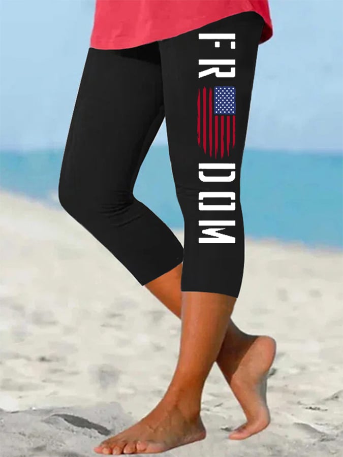 Women's Freedom American Flag Print Cropped Leggings