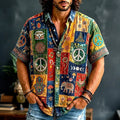 Men's Bohemian Style Patchwork Peace Symbol Hippie Art Print Casual Shirt