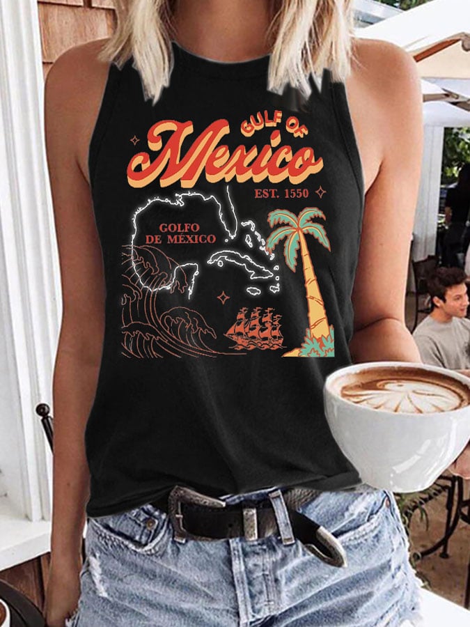 Retro Gulf Of Mexico Est.1550 Print Vest