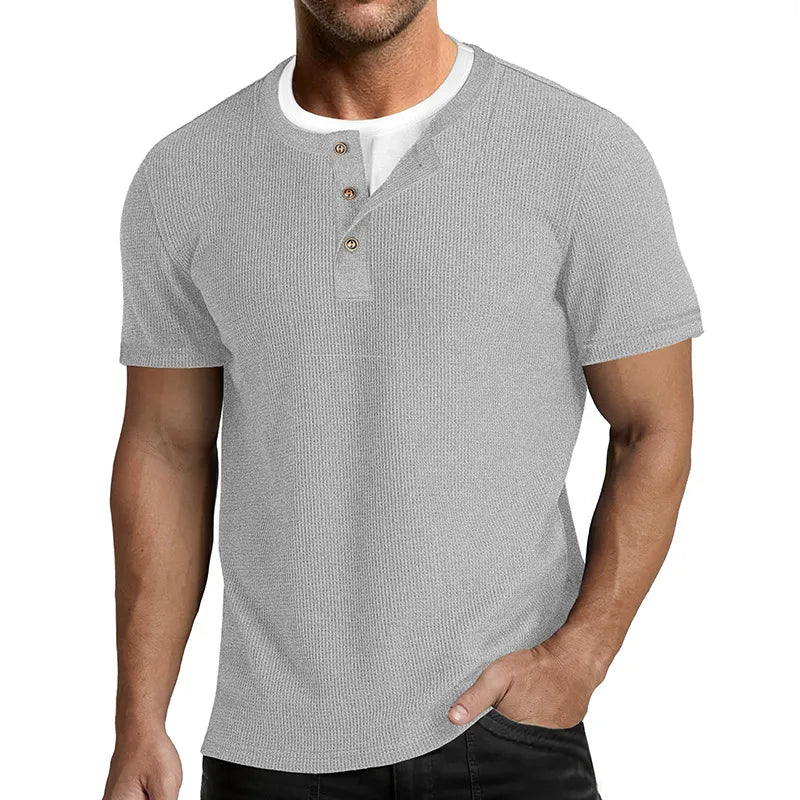 Men's Faux-Layer Waffle-Knit Henley Shirt