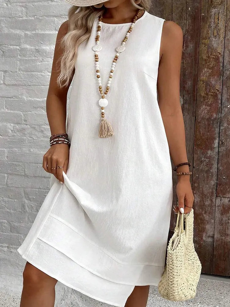 Women'S Solid Color Sleeveless Round Neck Casual Loose Midi Dress