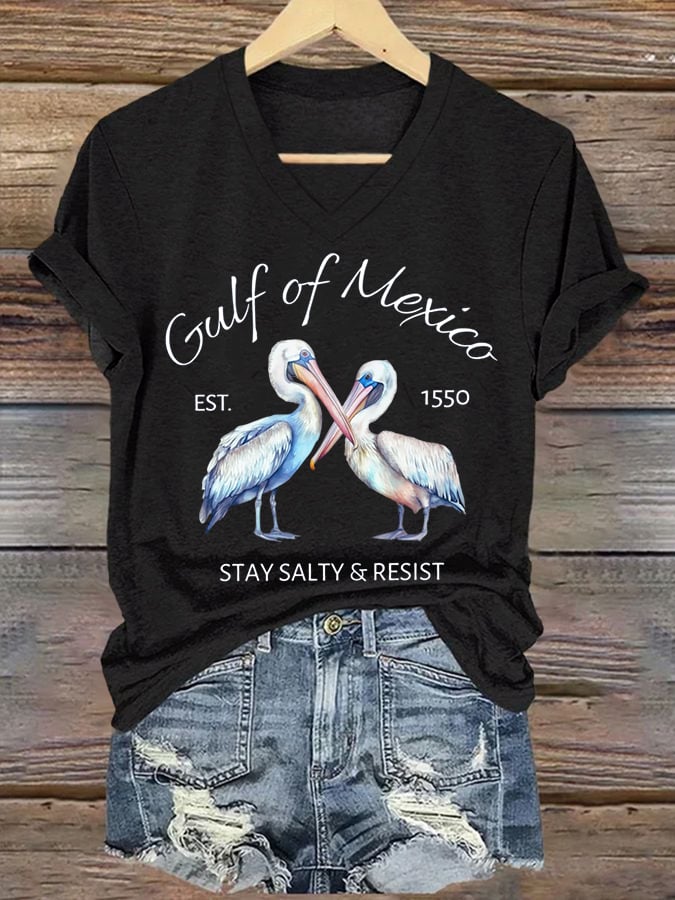 Women's Gulf Of Mexico Printed V Neck T-shirt