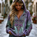 Women's Vintage Celtic Knot Floral Gradient Art Comfy Zipper Hoodie