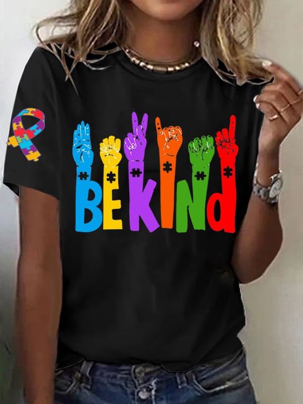 Women's Be Kind Autism Awareness Printed Short-Sleeved T-Shirt