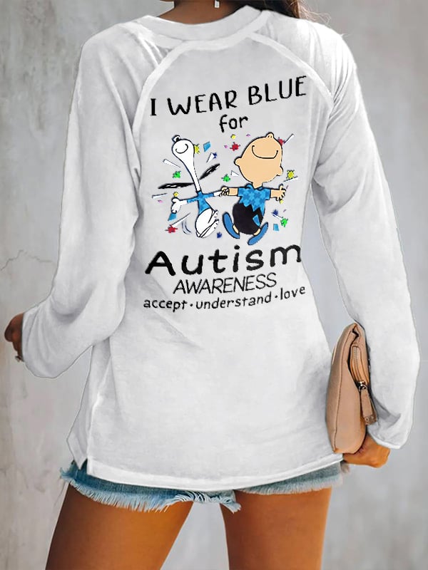 V-neck Retro Autism Awareness I Wear Blue For Autism Print T-Shirt