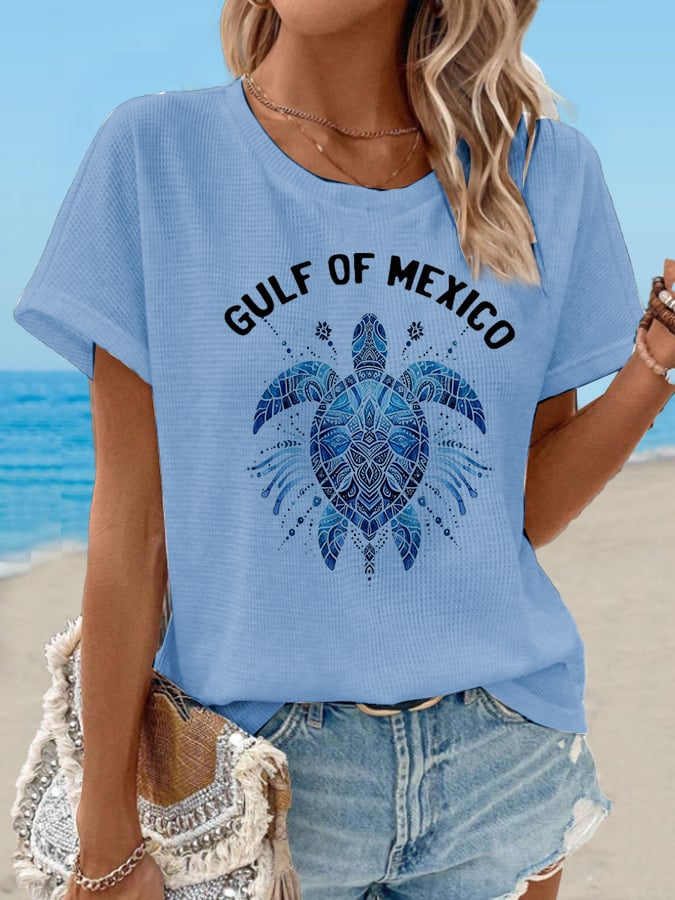 Women's Waffle Mexican Turtle Print T-Shirt