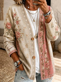 Women's pink floral print cardigan