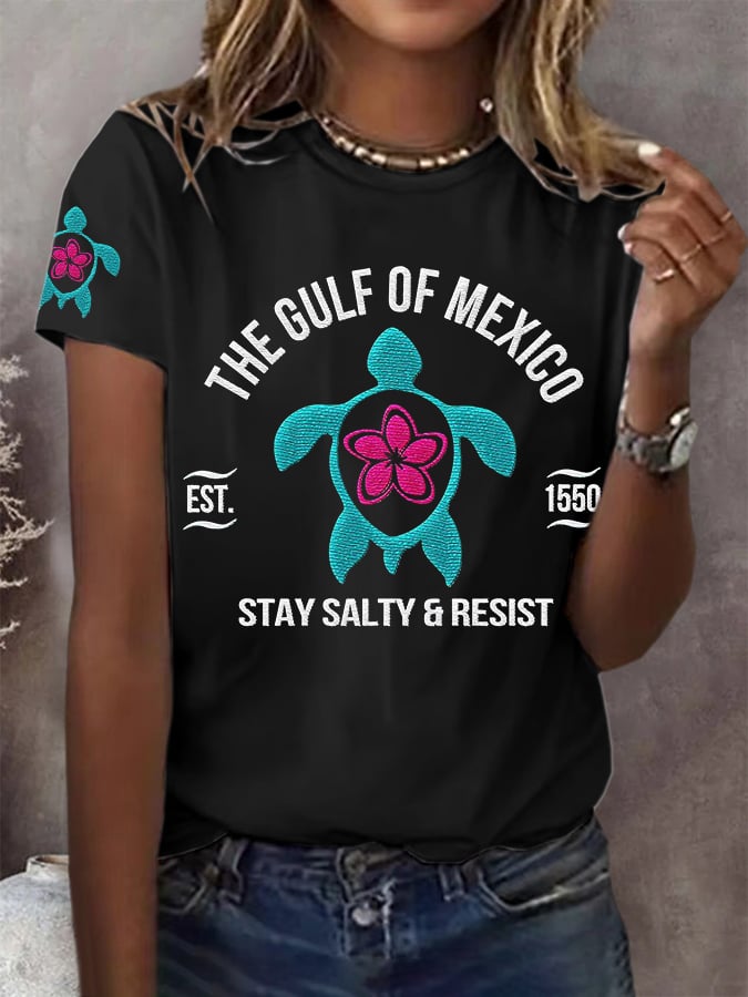 Women's Gulf Of Mexico Print Round Neck T-Shirt
