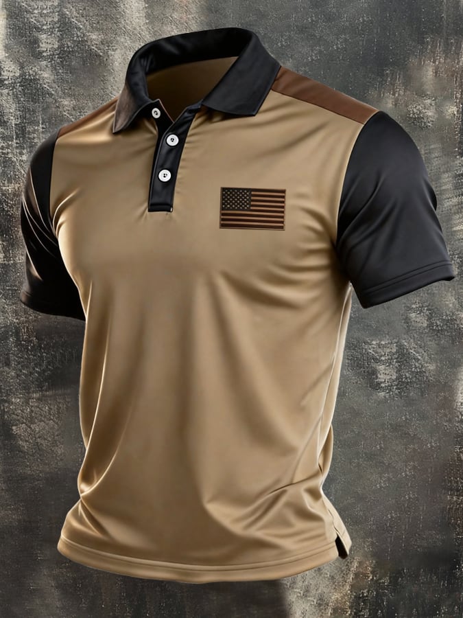Men's Retro "Patriot" Color-Block Short-Sleeve Polo Shirt