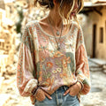 Women's Vintage Boho Floral Patchwork Art Cotton Linen Casual T-shirt