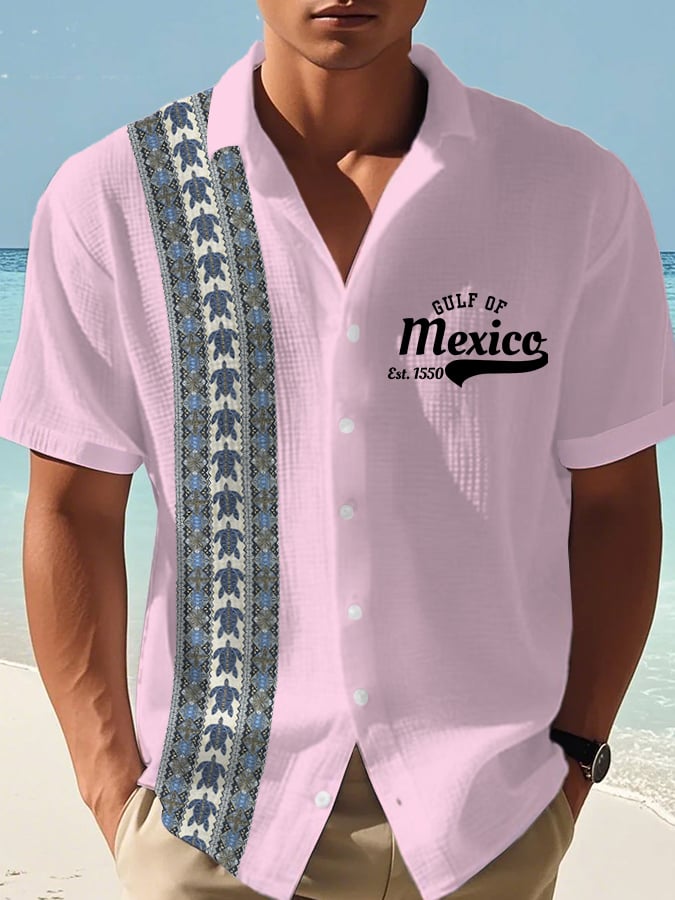 Men's Vacation Gulf of Mexico Turtle Print Waffle Shirt
